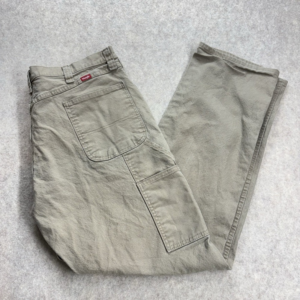 Wrangler Mens Tag 38x34 Carpenter Pants Tan Canvas Utility Workwear Fits 40x32.5